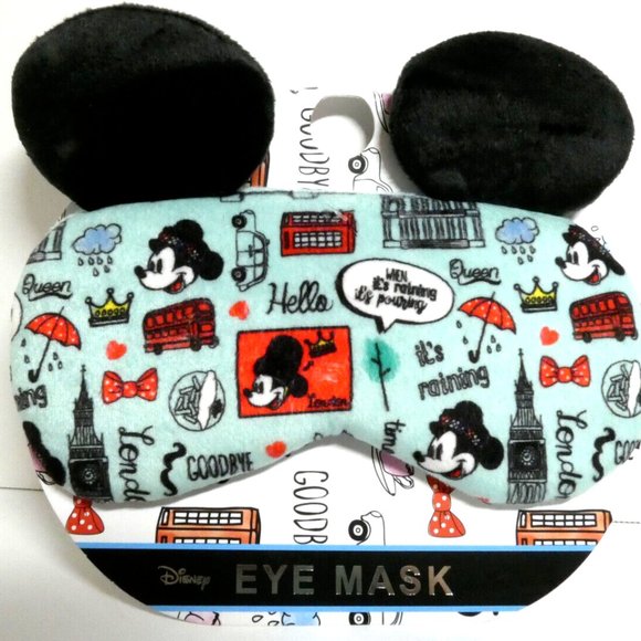 Eye Mask Disney London Mickey & Minnie Mouse Ears Queen Crown Red Bus Fuzzy NWT - Picture 1 of 8
